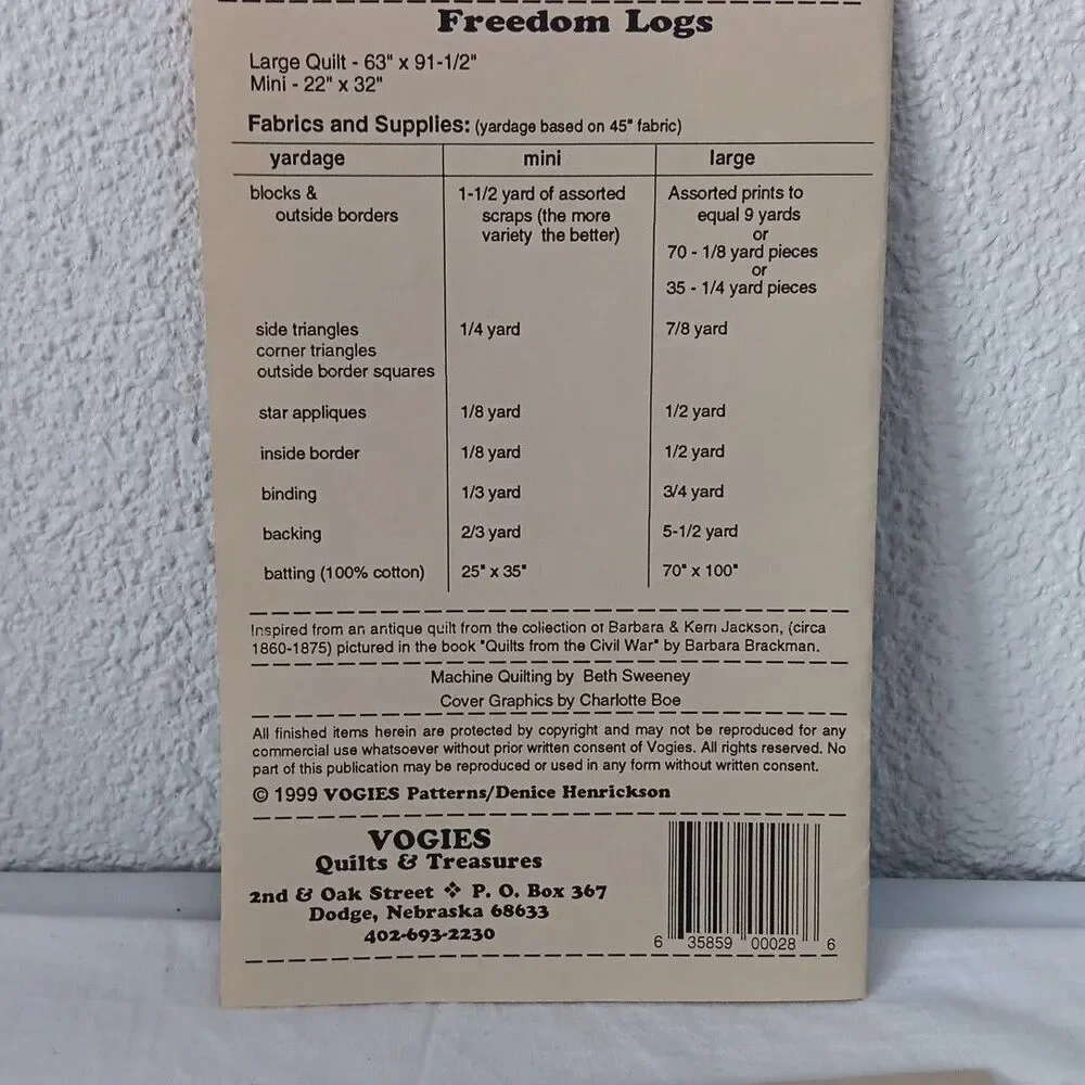 Thimbleberries & Vogies Quilt Patterns Up North Freedom Logs Northern Lights Lot